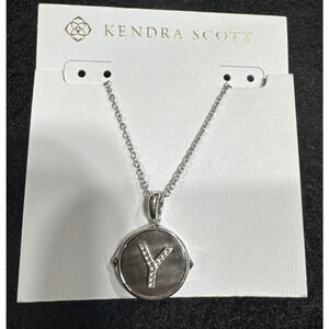Kendra Scott Letter Y Disc Pendant Necklace Rhodium Black Mother-Of-Pearl Silver